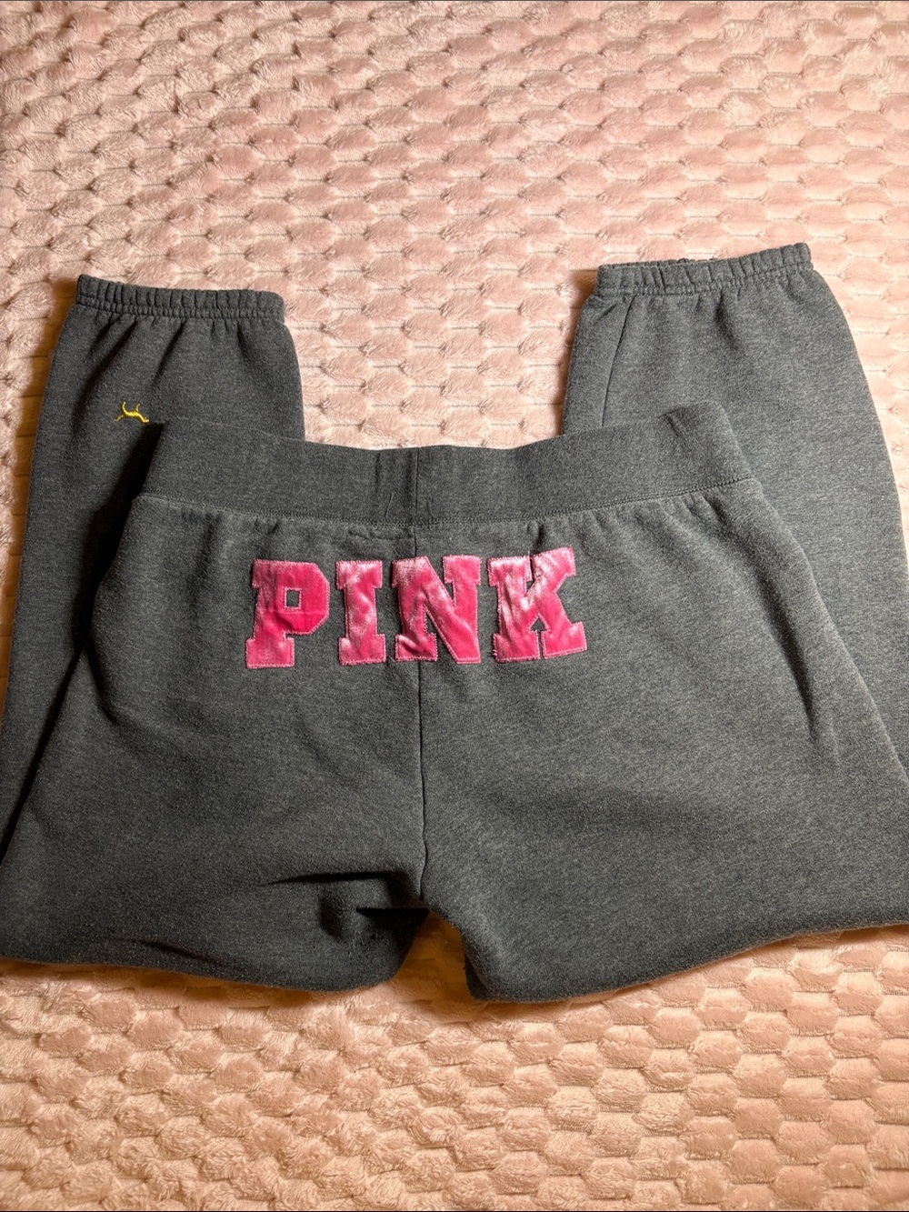Y2K PINK Victoria's Secret Charcoal Sweatpants with Pink Logo Back